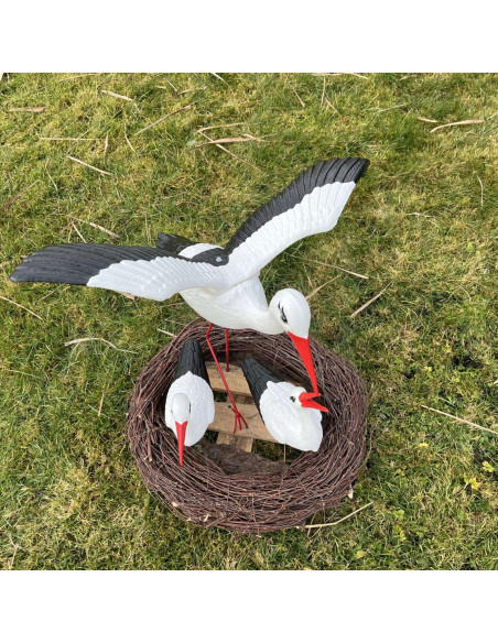 Figurine décorative nid de Cigogne 3 cigognes de Jardin décoration extérieure