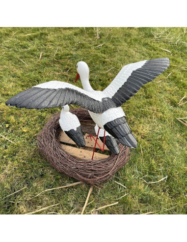 Figurine décorative nid de Cigogne 3 cigognes de Jardin décoration extérieure