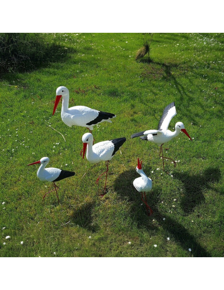 Figurine décorative Famille de 5 Cigones Cigogne de Jardin décoration extérieure