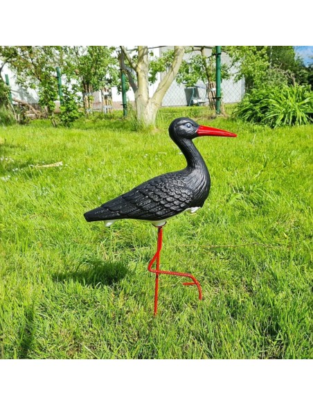 Cigogne Petite noire pour jardin H: 46cm - Figurine cigogne plastique