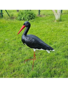 Grande figurine cigogne noire en plastique - Statue de jardin H: 88 cm