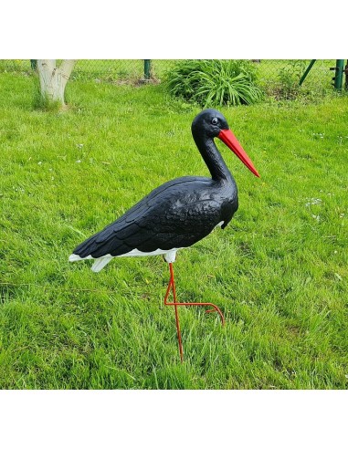 Grande figurine cigogne noire en plastique - Statue de jardin H: 88 cm