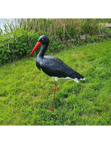 Grande figurine cigogne noire en plastique - Statue de jardin H: 88 cm