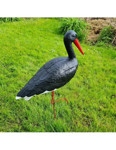 Grande figurine cigogne noire en plastique - Statue de jardin H: 88 cm