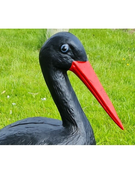 Grande figurine cigogne noire en plastique - Statue de jardin H: 88 cm