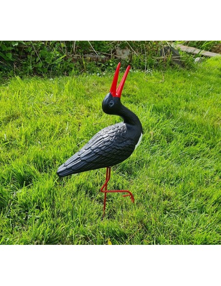 Figurine Cigogne Cliquetis noire H: 57cm en Plastique pour Jardin