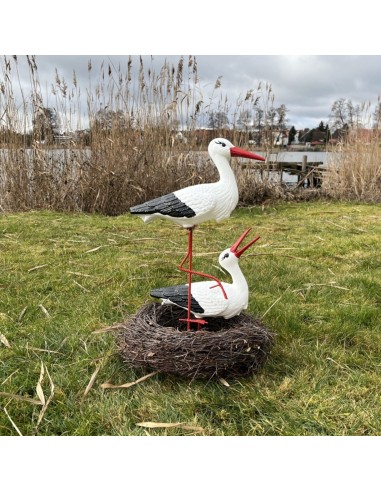 Nid de Cigogne Artificiel avec Couple H: 60cm - Décoration Jardin