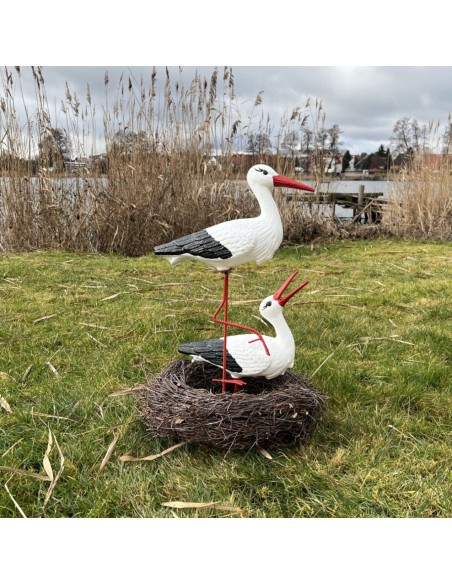 Nid de Cigogne Artificiel avec Couple H: 60cm - Décoration Jardin