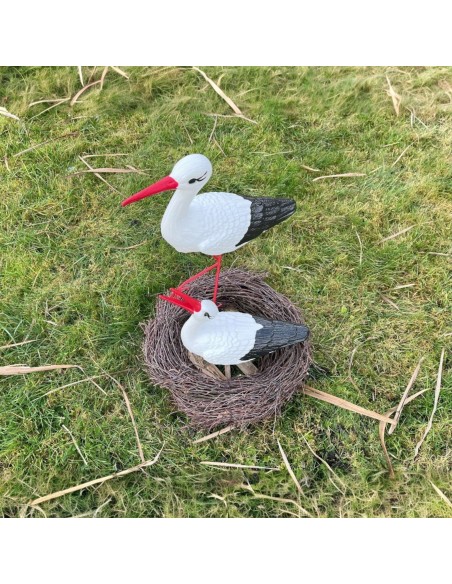 Nid de Cigogne Artificiel avec Couple H: 60cm - Décoration Jardin