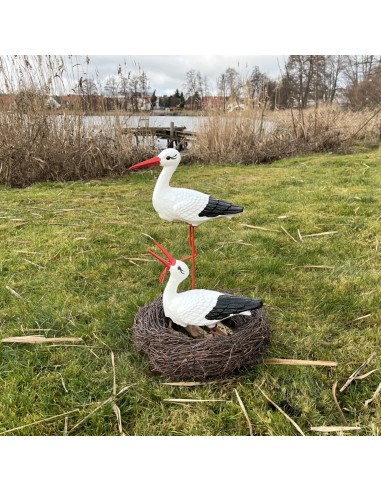 Nid de Cigogne Artificiel avec Couple H: 60cm - Décoration Jardin
