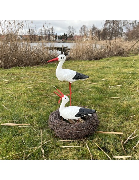 Nid de Cigogne Artificiel avec Couple H: 60cm - Décoration Jardin
