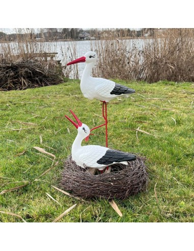 Nid de Cigogne Artificiel avec Couple H: 60cm - Décoration Jardin