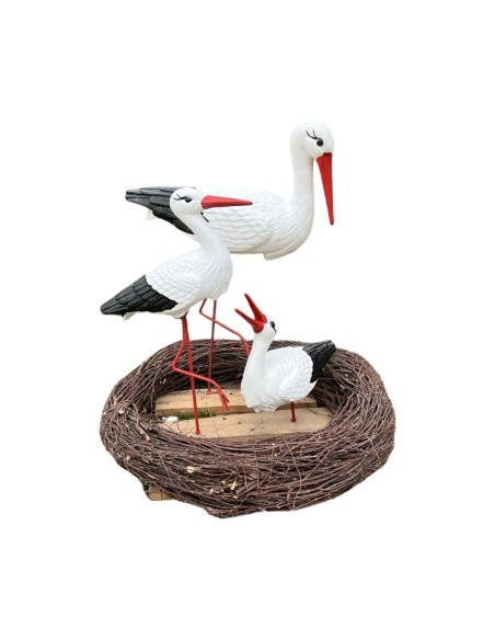 Nid de Cigogne Artificiel Famille 3 Cigognes H: 70cm - Décoration Jardin