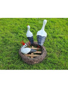 Nid de Cigogne Artificiel Famille 3 Cigognes H: 70cm - Décoration Jardin 2