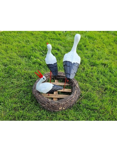 Nid de Cigogne Artificiel Famille 3 Cigognes H: 70cm - Décoration Jardin