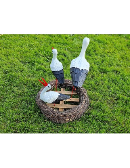 Nid de Cigogne Artificiel Famille 3 Cigognes H: 70cm - Décoration Jardin