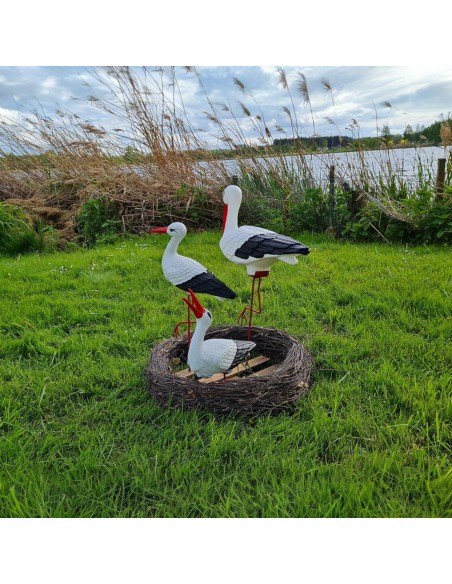 Nid de Cigogne Artificiel Famille 3 Cigognes H: 70cm - Décoration Jardin