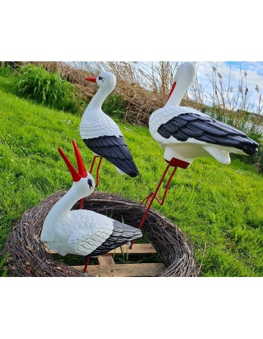 Nid de Cigogne Artificiel Famille 3 Cigognes H: 70cm - Décoration Jardin