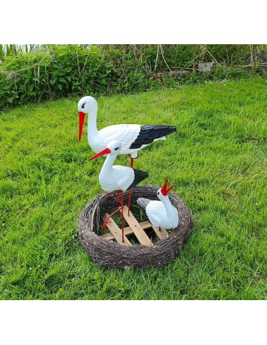 Nid de Cigogne Artificiel Famille 3 Cigognes H: 70cm - Décoration Jardin