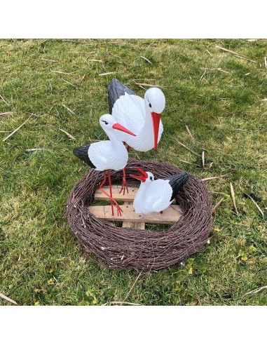 Nid de Cigogne Artificiel Famille 3 Cigognes H: 70cm - Décoration Jardin