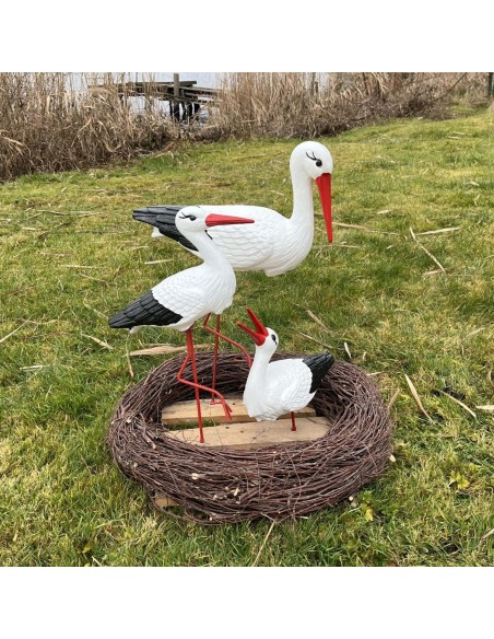 Nid de Cigogne Artificiel Famille 3 Cigognes H: 70cm - Décoration Jardin