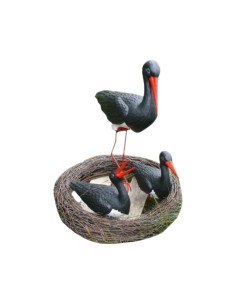 Nid de Cigogne Artificiel Famille 3 Cigognes Noires H: 70cm - Décoration Jardin