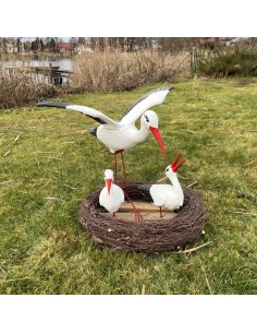 Nid de Cigogne Artificiel Famille 3 Cigognes dont 1 en Vol H: 70cm - Décoration Jardin 2