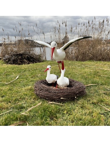 Nid de Cigogne Artificiel Famille 3 Cigognes dont 1 en Vol H: 70cm - Décoration Jardin