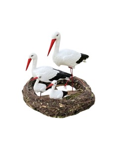 Nid de Cigogne Artificiel Famille 4 Cigognes H: 75cm - Décoration Jardin (Modèle A)