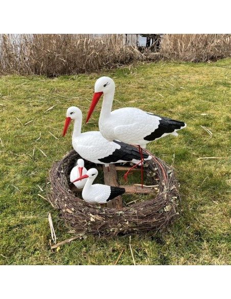Nid de Cigogne Artificiel Famille 4 Cigognes H: 75cm - Décoration Jardin (Modèle A)