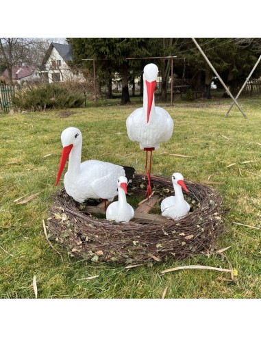 Nid de Cigogne Artificiel Famille 4 Cigognes H: 75cm - Décoration Jardin (Modèle A)
