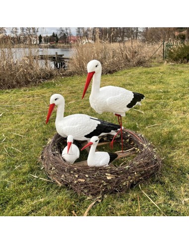 Nid de Cigogne Artificiel Famille 4 Cigognes H: 75cm - Décoration Jardin (Modèle A)