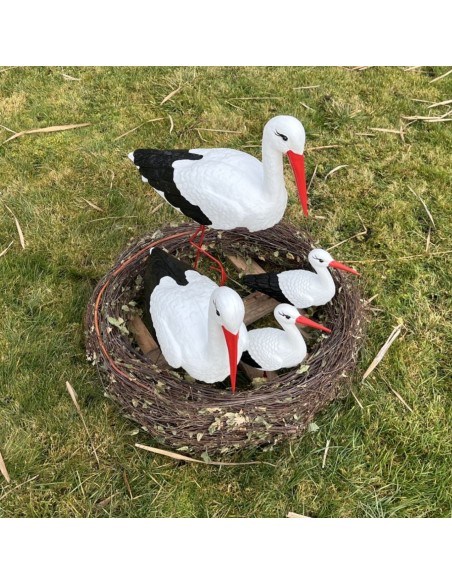 Nid de Cigogne Artificiel Famille 4 Cigognes H: 75cm - Décoration Jardin (Modèle A)