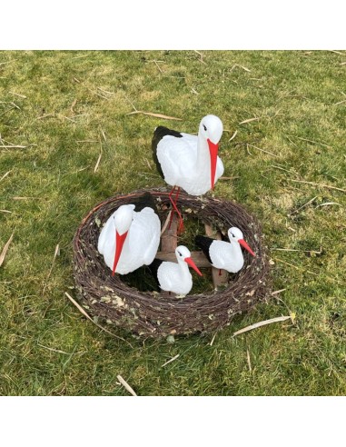 Nid de Cigogne Artificiel Famille 4 Cigognes H: 75cm - Décoration Jardin (Modèle A)