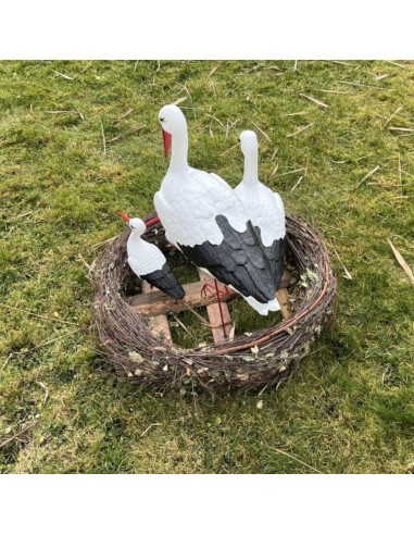 Nid de Cigogne Artificiel Famille 4 Cigognes H: 75cm - Décoration Jardin (Modèle A)