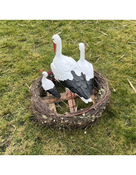Nid de Cigogne Artificiel Famille 4 Cigognes H: 75cm - Décoration Jardin (Modèle A)