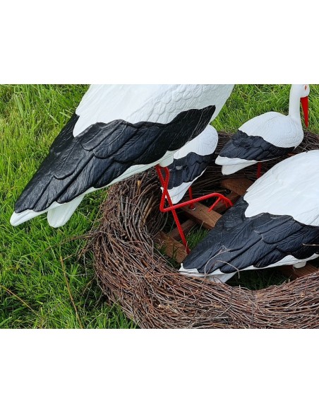 Nid de Cigogne Artificiel Famille 4 Cigognes H: 75cm - Décoration Jardin (Modèle A)