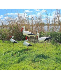 Famille de 4 Cigognes : Lot de Statues de Jardin (Tailles Variées)