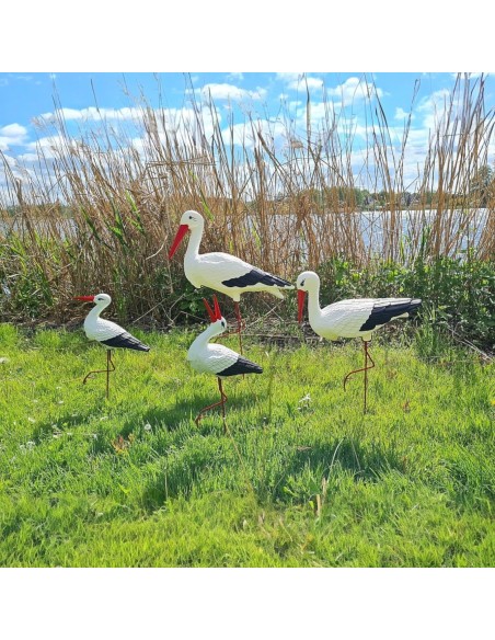 Famille de 4 Cigognes : Lot de Statues de Jardin (Tailles Variées)