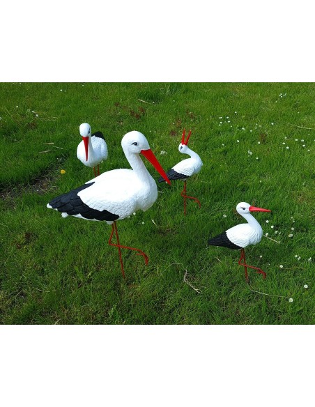 Famille de 4 Cigognes : Lot de Statues de Jardin (Tailles Variées)