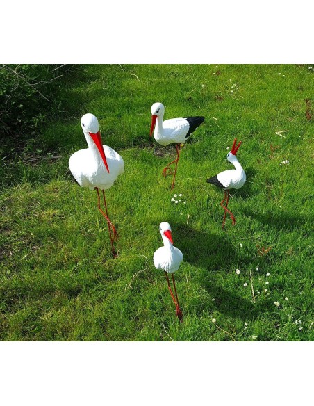 Famille de 4 Cigognes : Lot de Statues de Jardin (Tailles Variées)