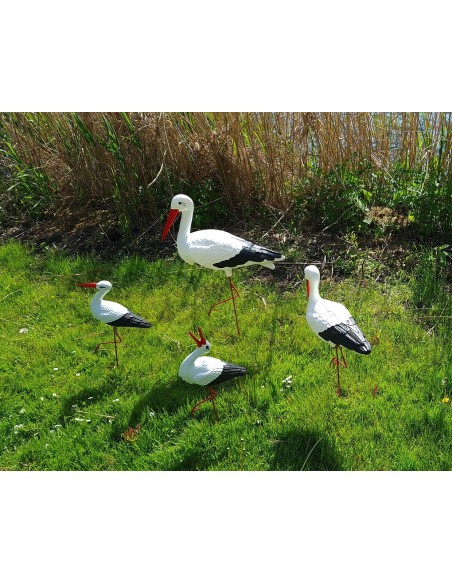 Famille de 4 Cigognes : Lot de Statues de Jardin (Tailles Variées)