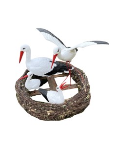 Nid de Cigogne Artificiel Famille 4 Cigognes dont 1 en Vol H: 70cm - Décoration Jardin