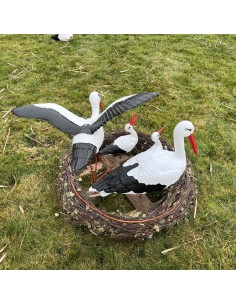 Nid de Cigogne Artificiel Famille 4 Cigognes dont 1 en Vol H: 70cm - Décoration Jardin 2