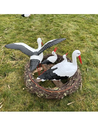 Nid de Cigogne Artificiel Famille 4 Cigognes dont 1 en Vol H: 70cm - Décoration Jardin