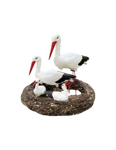 Nid de Cigogne Artificiel Famille 4 Cigognes H: 75cm - Décoration Jardin (Modèle B)
