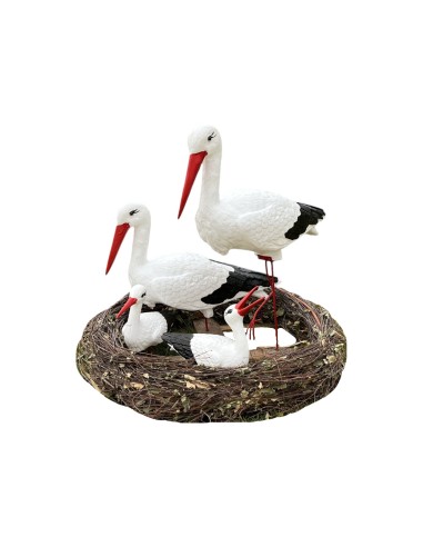 Nid de Cigogne Artificiel Famille 4 Cigognes H: 75cm - Décoration Jardin (Modèle B)