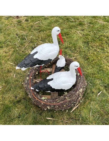 Nid de Cigogne Artificiel Famille 4 Cigognes H: 75cm - Décoration Jardin (Modèle B)