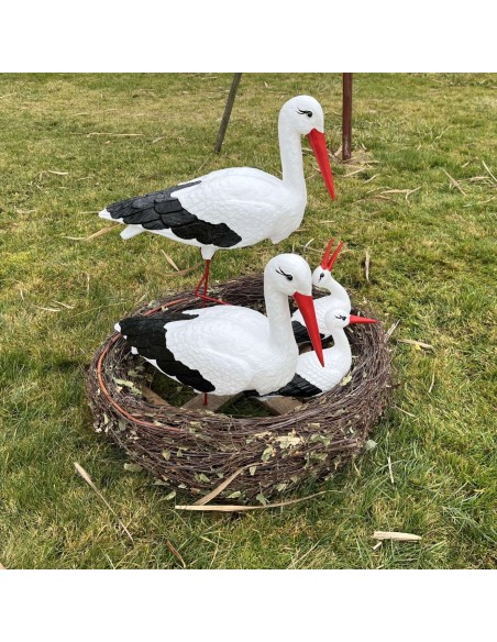 Nid de Cigogne Artificiel Famille 4 Cigognes H: 75cm - Décoration Jardin (Modèle B)