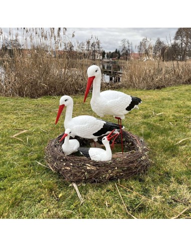 Nid de Cigogne Artificiel Famille 4 Cigognes H: 75cm - Décoration Jardin (Modèle B)